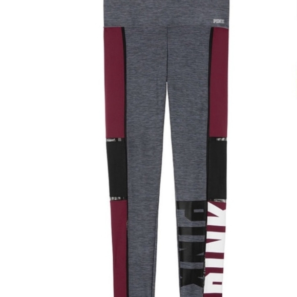 PINK Victoria's Secret Women's Leggings - Gray and Maroon - Picture 1 of 7